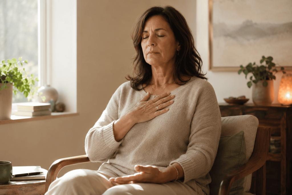  Woman in perimenopause finding calm through holistic healing