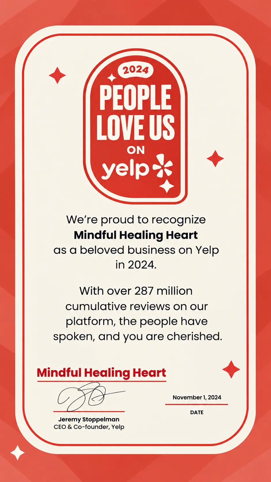 Mindful Healing Heart — People Love Us on Yelp 2024 award